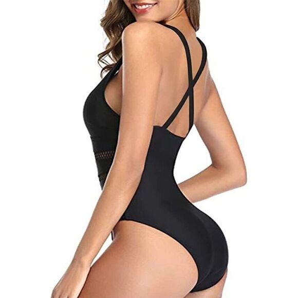 Tempt Me Swimwear Black Xlarge Plunge V-Neck Womens Summer Beach New - Picture 3 of 7
